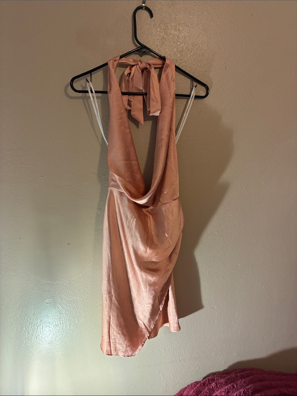 Hello Molly Blush Pink Cowl Backless Halter Mini Dress